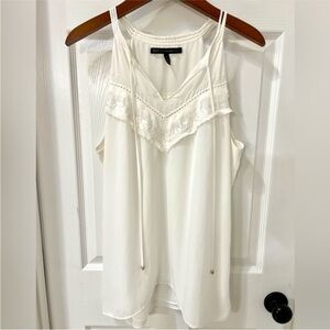 White House Black Market Cream Sleeveless Ruffled Bib Collar Top